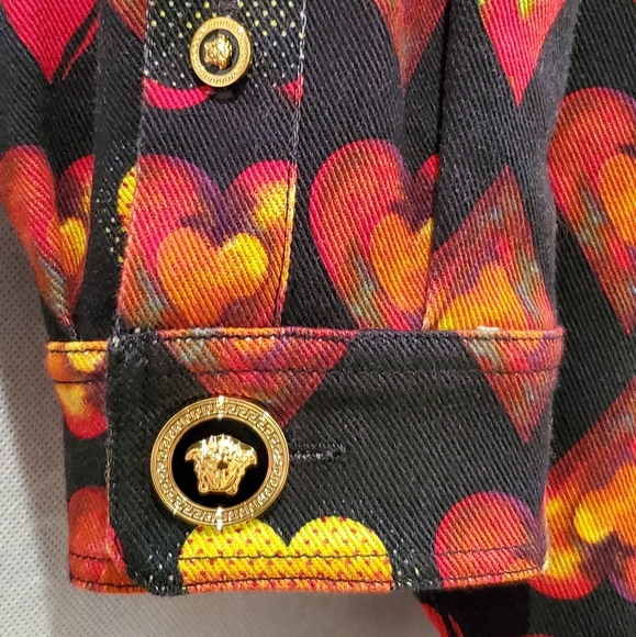 VERSACE Heart Print Denim Shirt with Crystal - Picture 5 of 8